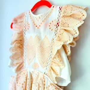 Cream and Peach Ruffled Dress Age 9-10